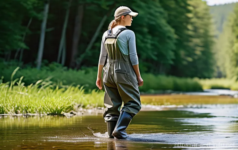 낚시용 장화 내구성 비교 - A male angler, mid-cast, standing waist-deep in a fast-flowing, clear mountain river during late aut... 낚시용 장화 내구성 비교 - A male angler, mid-cast, standing waist-deep in a fast-flowing, clear mountain river during late aut...
