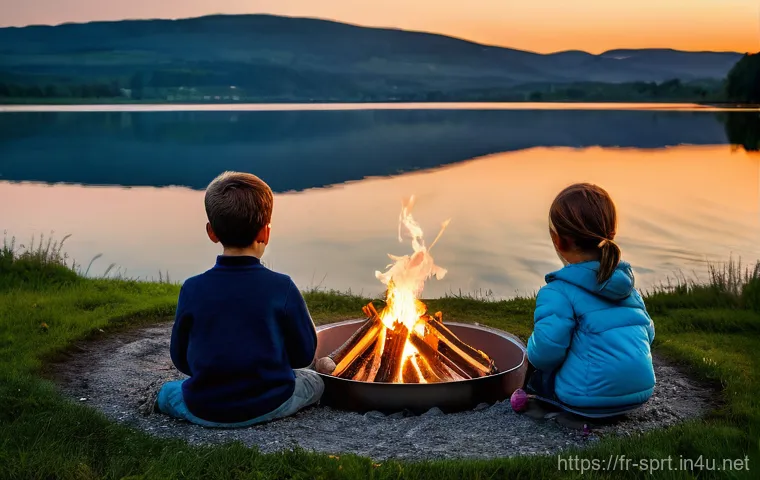 캠핑용 이동식 화로 추천 - **Prompt 1: Serene Evening at a Portable Campfire in the Jura Mountains**
    "A cozy evening scene ...