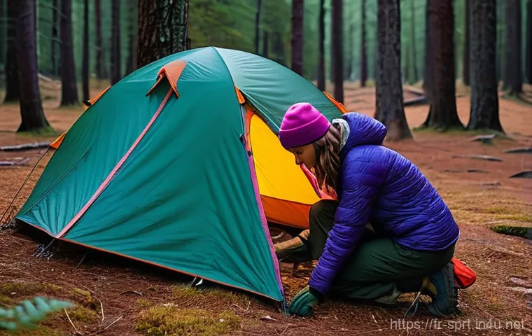 캠핑과 차박의 차이 - **Prompt for Traditional Tent Camping - Immersive Solitude:**
"A solo female hiker in her late 2...