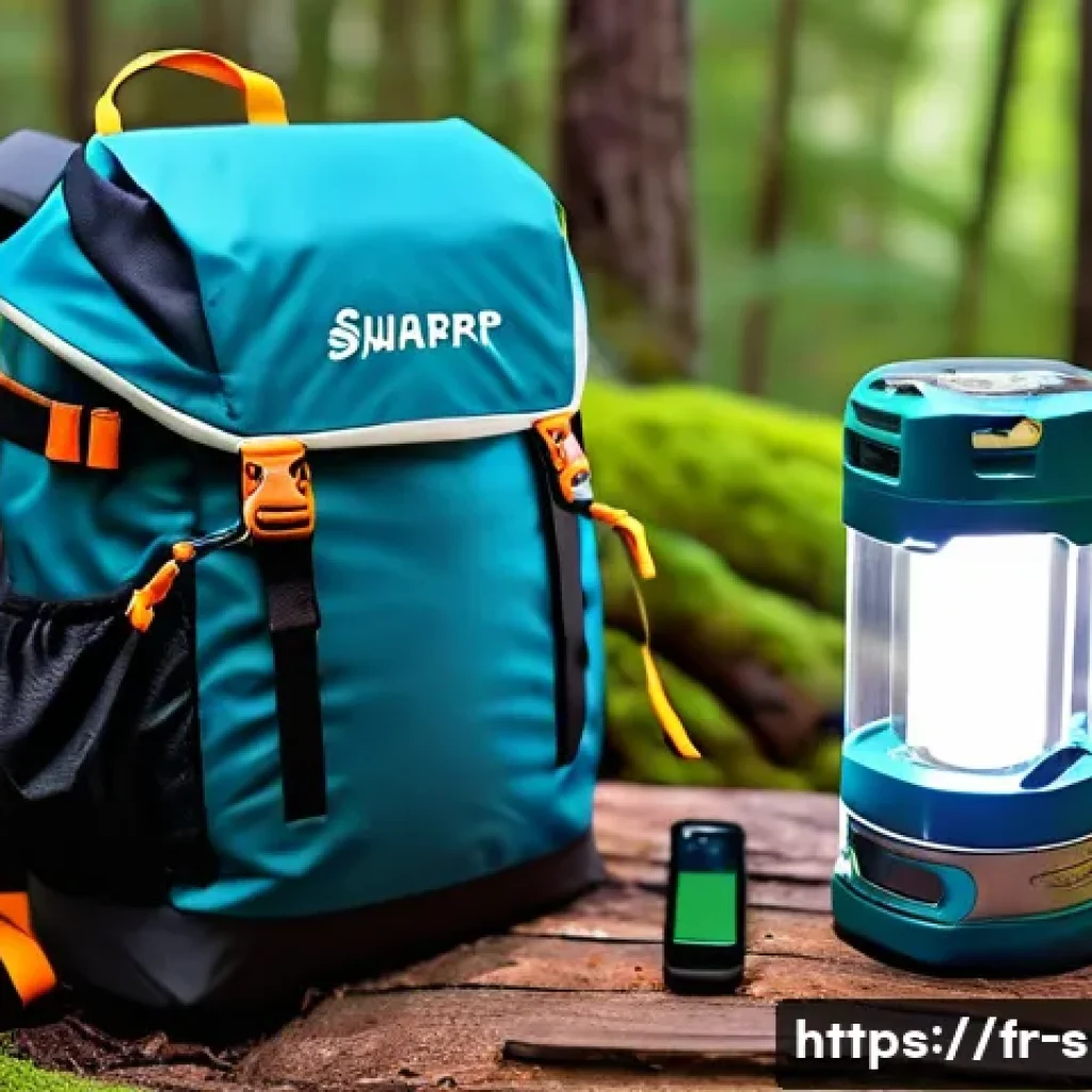 핸드크랭크 캠핑용 발전기 - A compact, lightweight manual crank generator designed for camping use, shown in a natural forest se...