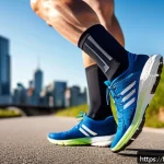 Home 20 스포츠용 압박 양말 추천 - A detailed close-up of a pair of sporty compression socks being worn by an adult athlete running on ...